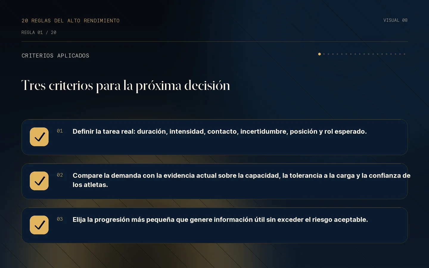 Lista de criterios de la Regla 01: Disponibilidad y preparación.