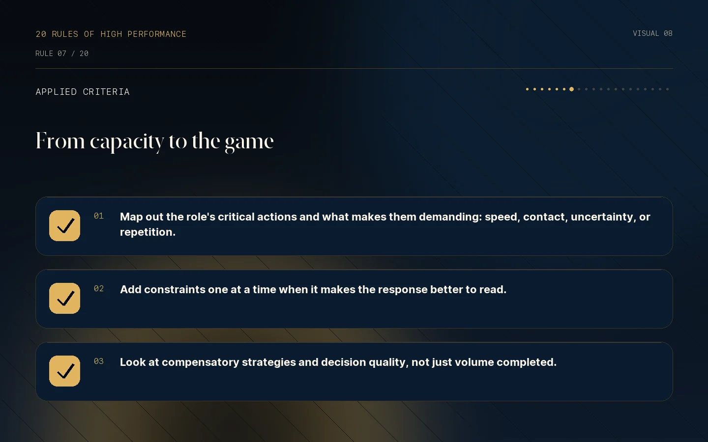 Criteria checklist for Rule 07: The demands of the game go beyond medical clearance.