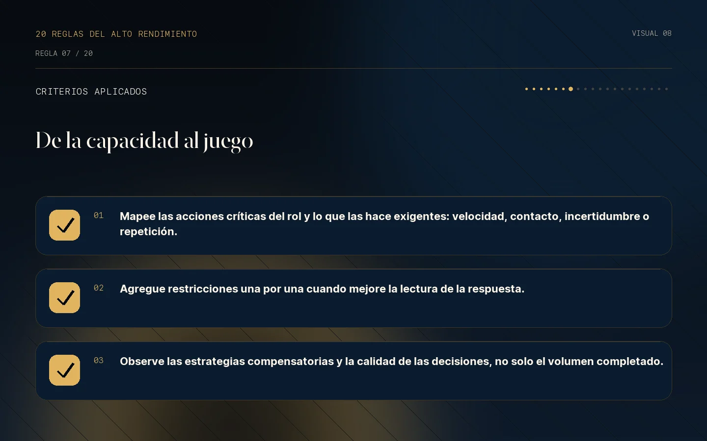 Lista de criterios de la Regla 07: La exigencia del juego va más allá del alta médica.
