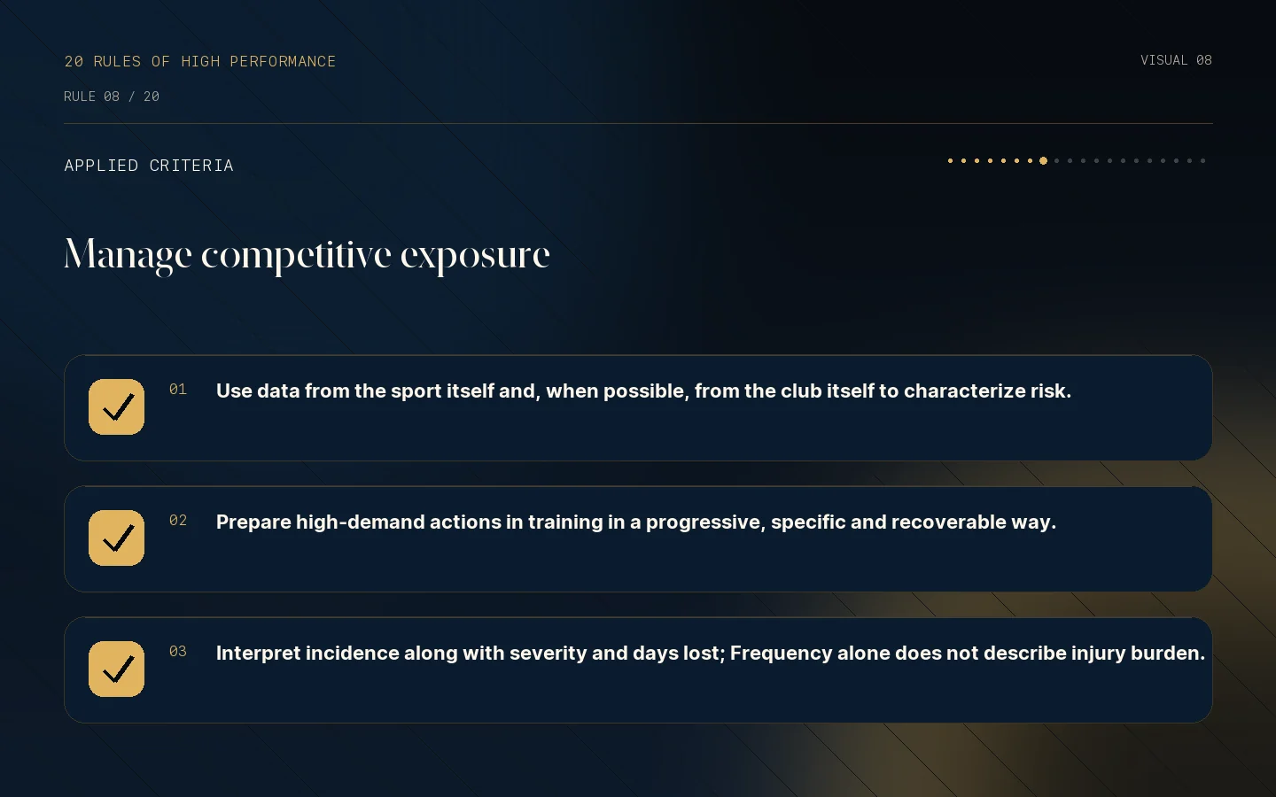 Criteria checklist for Rule 08: The game exposes the athlete to much greater risk.