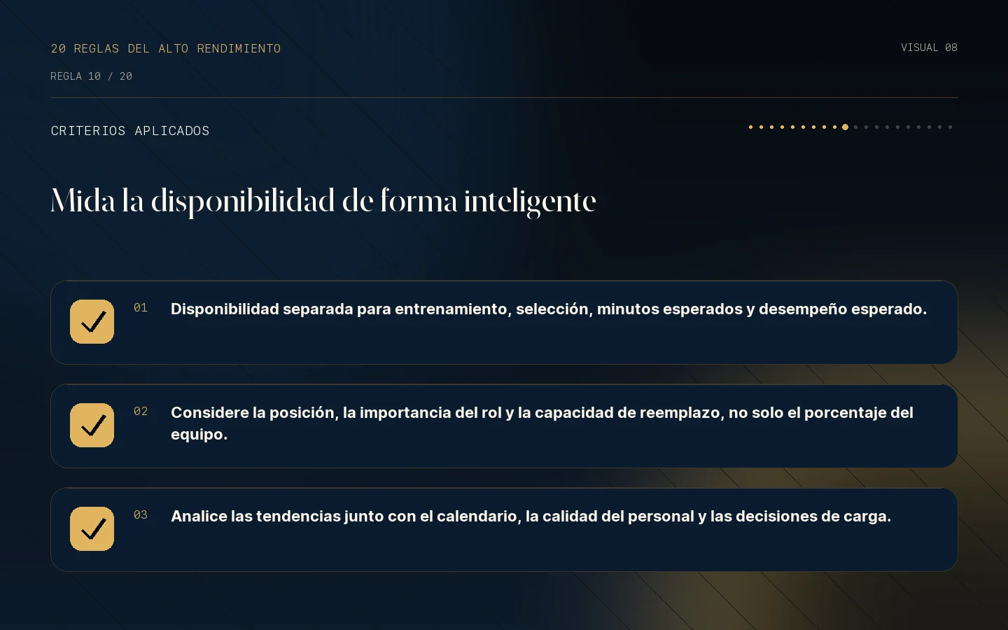 Lista de criterios de la Regla 10: La disponibilidad se asocia con los resultados.