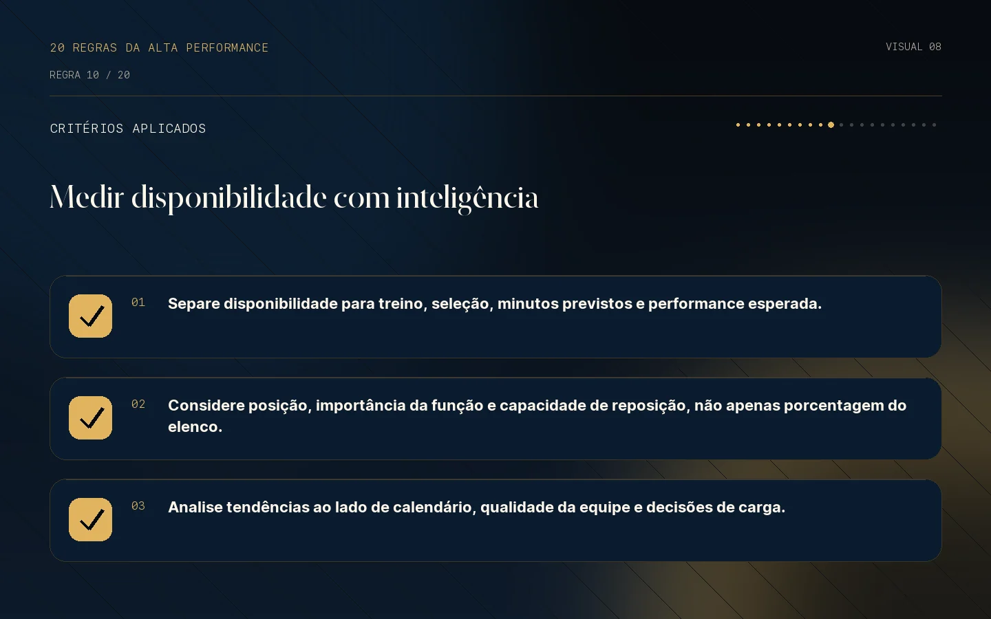 Checklist de critérios da Regra 10: Disponibilidade se associa a resultado.