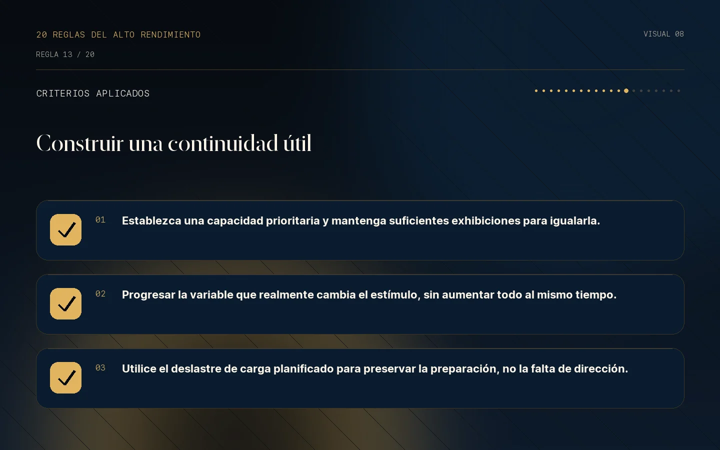 Lista de criterios de la Regla 13: La adaptación nace de la continuidad.