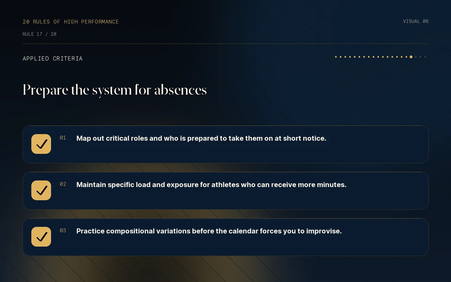 Criteria checklist for Rule 17: Unavailability changes the system.