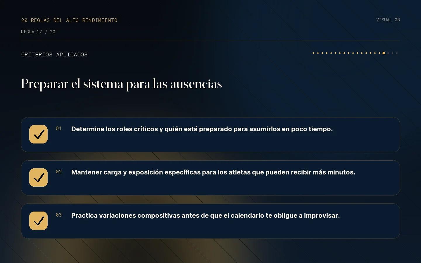 Lista de criterios de la Regla 17: La indisponibilidad cambia el sistema.