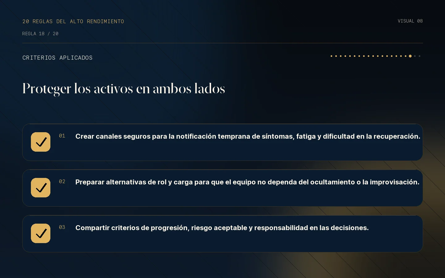 Lista de criterios de la Regla 18: Tu disponibilidad es un activo colectivo.