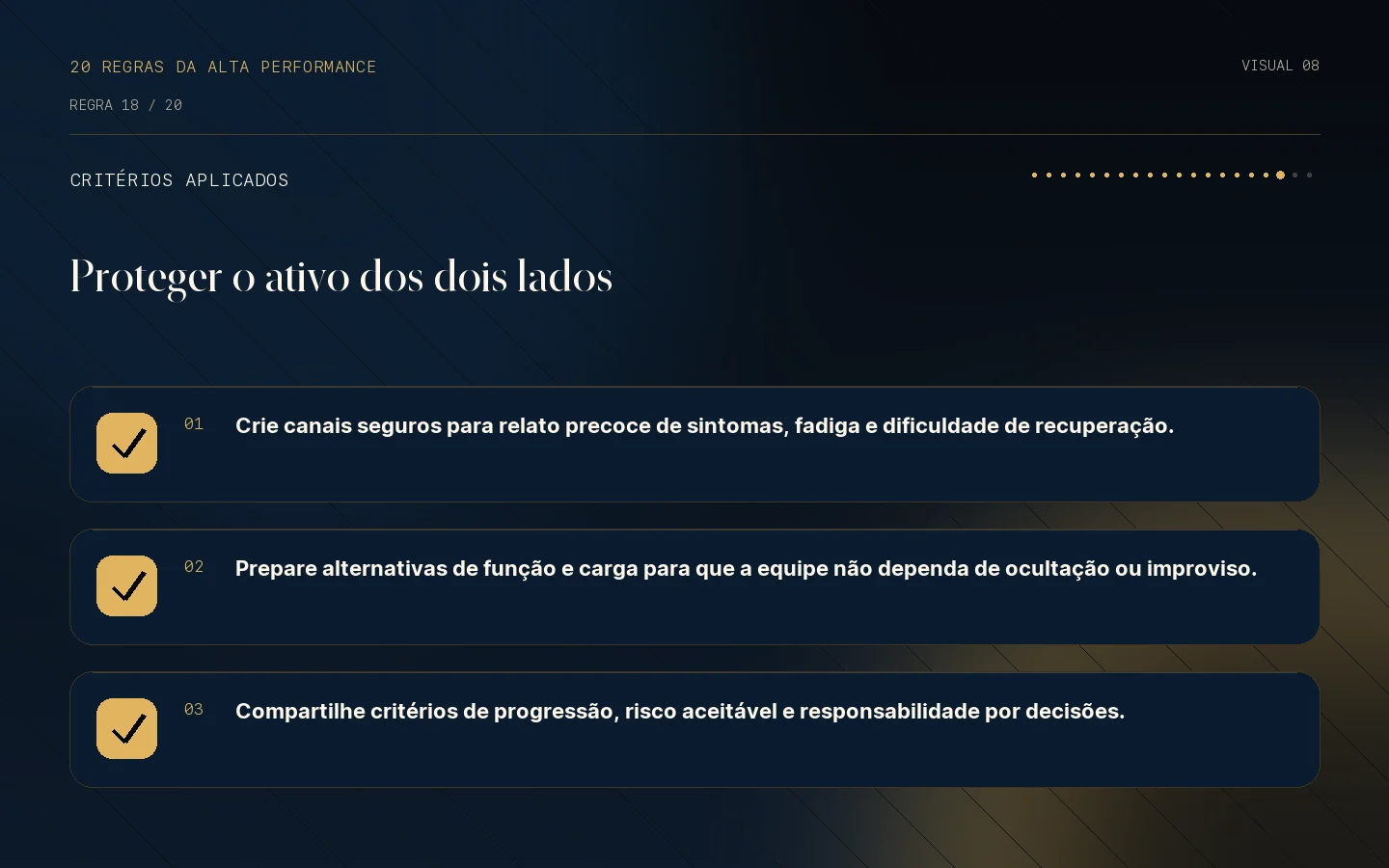 Checklist de critérios da Regra 18: Sua disponibilidade é um ativo coletivo.