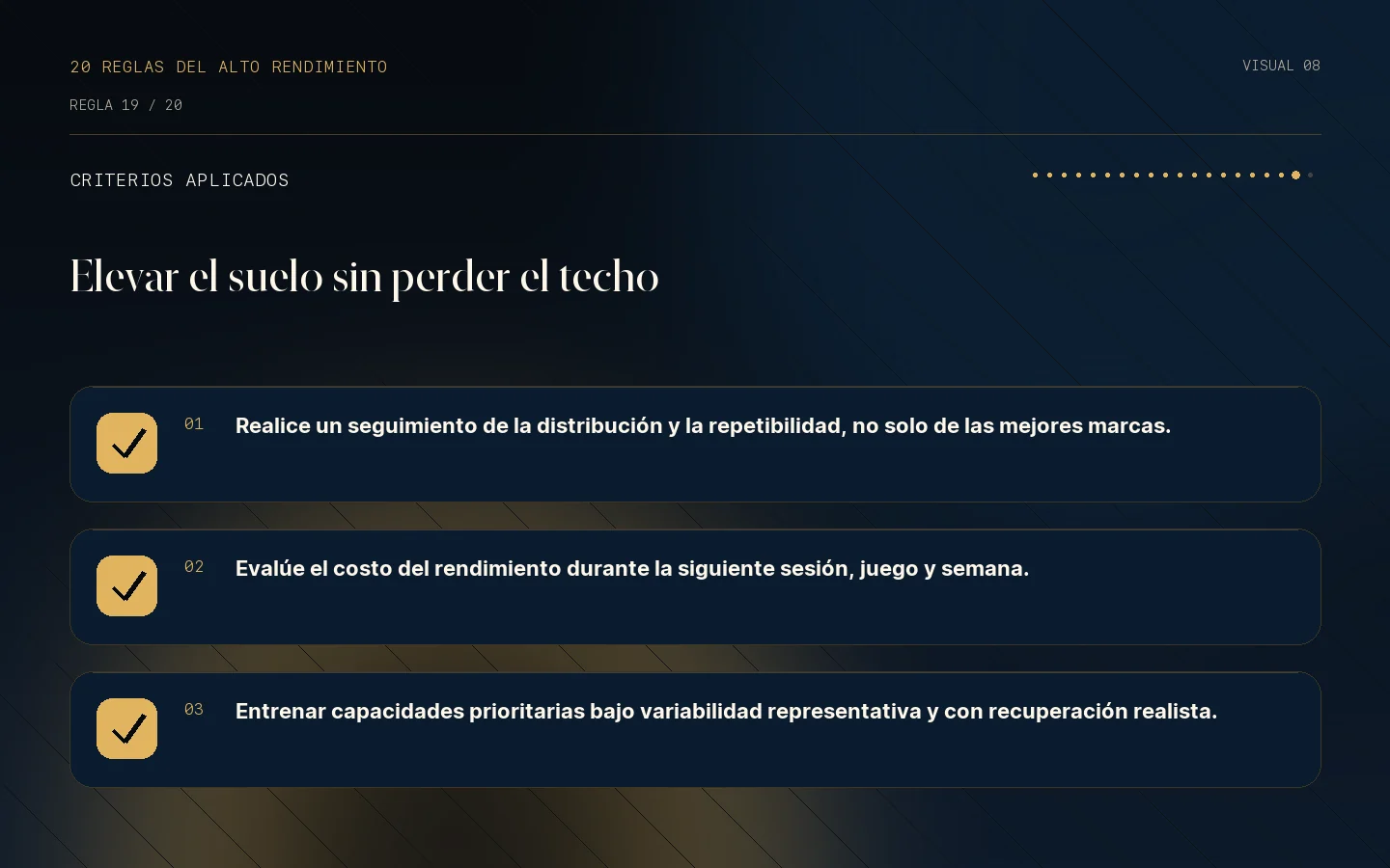Lista de criterios de la Regla 19: La fiabilidad supera al brillo intermitente.
