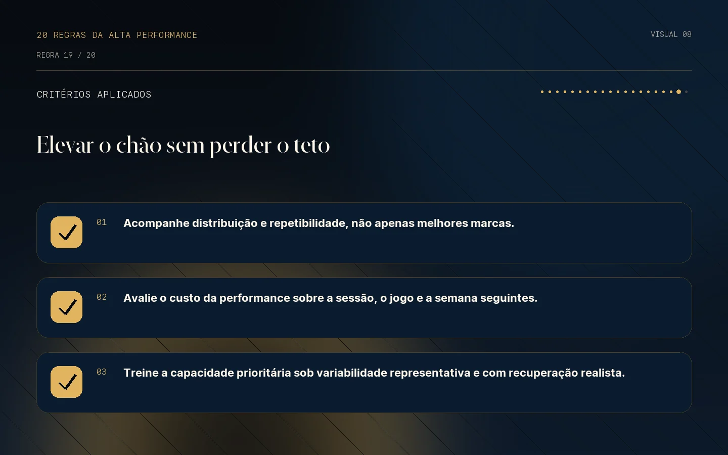 Checklist de critérios da Regra 19: Confiabilidade supera o brilho intermitente.