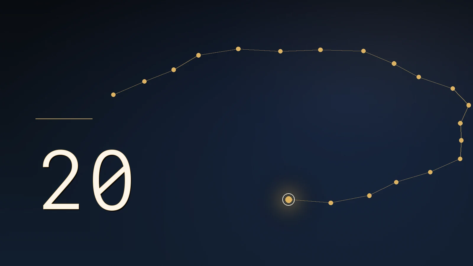 Composição editorial abstrata da Regra 20, Presença útil é valor competitivo, com um percurso de vinte pontos e o estágio atual iluminado em ouro.