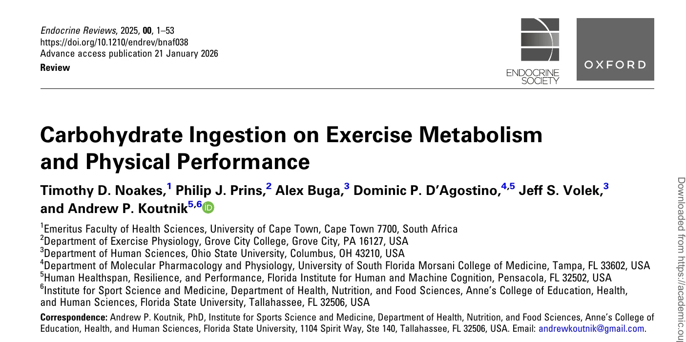 Título, autores, periódico, ano e DOI da revisão Carbohydrate Ingestion on Exercise Metabolism and Physical Performance.