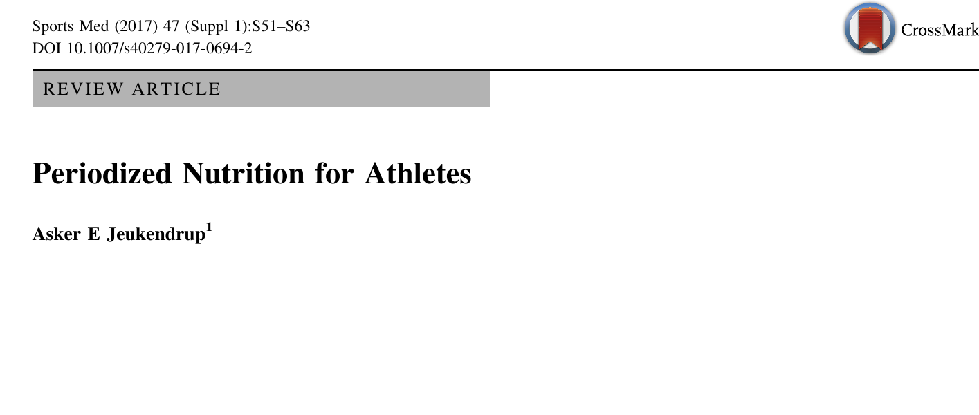 Título, autor, periódico, ano e DOI da revisão Periodized Nutrition for Athletes.