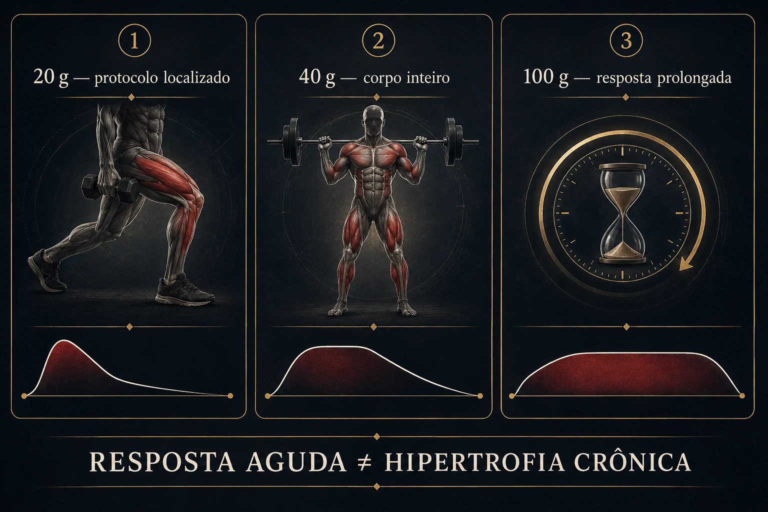Comparação visual entre protocolos agudos com 20, 40 e 100 gramas de proteína em diferentes contextos experimentais.